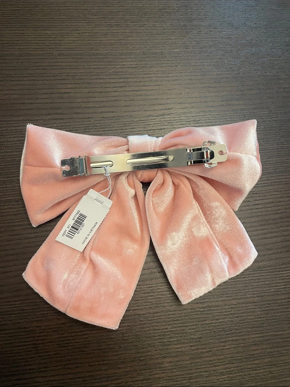 NWT Loft Blush Velvet Bow Hair Clip with Crystal Embellishment
